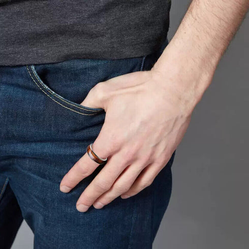 Men's 8mm Tungsten Dome Ring Wood Inlay Comfort-Fit Engagement Wedding Band